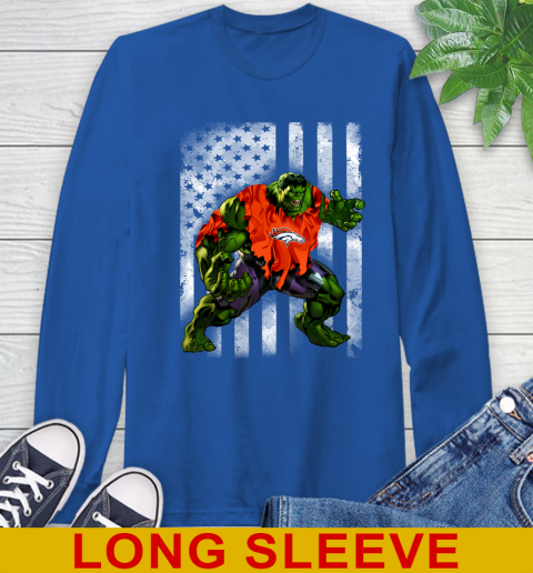 Denver Broncos Hulk Marvel Avengers NFL Football American Flag Long Sleeve T-Shirt 11