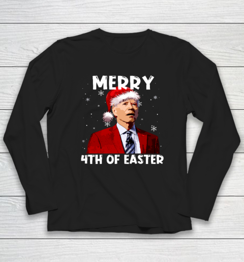 Joe Biden Santa Hat Merry 4th Of Easter Christmas Funny Long Sleeve T-Shirt