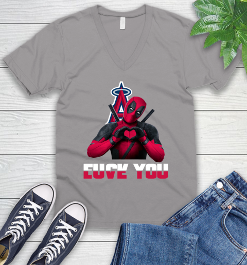 MLB Los Angeles Angels Deadpool Love You Fuck You Baseball Sports V-Neck T-Shirt 3