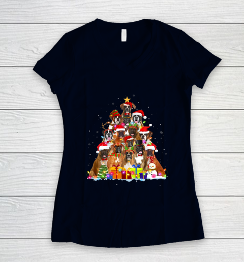 Christmas Pajama Boxer Tree Xmas Gifts Dog Dad Mom Women's V-Neck T-Shirt 2