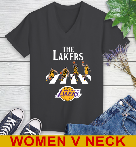 NBA Basketball Los Angeles Lakers The Beatles Rock Band Shirt Women's V-Neck T-Shirt 8