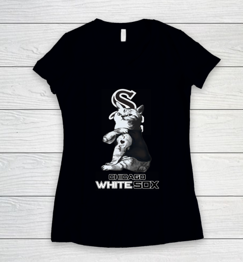 MLB Baseball My Cat Loves Chicago White Sox Women's V-Neck T-Shirt