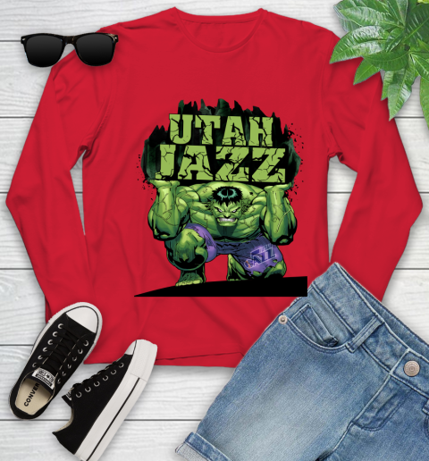Utah Jazz NBA Basketball Incredible Hulk Marvel Avengers Sports Youth Long Sleeve 11