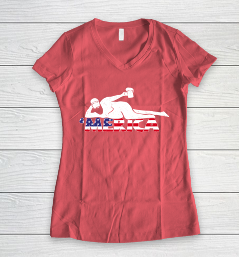 Beer Lover Funny Shirt Mens 4th Of July Merica Fat Party Funny Drinking Adult Joke Women's V-Neck T-Shirt 4