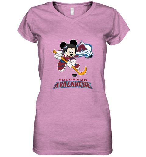 NHL Hockey Mickey Mouse Team Colorado Avanlanche Women's V-Neck T-Shirt