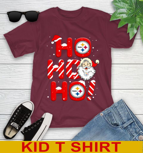 Pittsburgh Steelers NFL Football Ho Ho Ho Santa Claus Merry Christmas Shirt Youth T-Shirt 5
