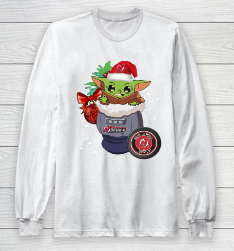 New Jersey Devils Christmas Baby Yoda Star Wars Funny Happy NHL Long Sleeve T-Shirt 2