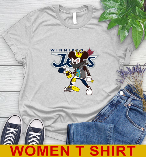 Winnipeg Jets NHL Hockey Mickey Peace Sign Sports Women's T-Shirt
