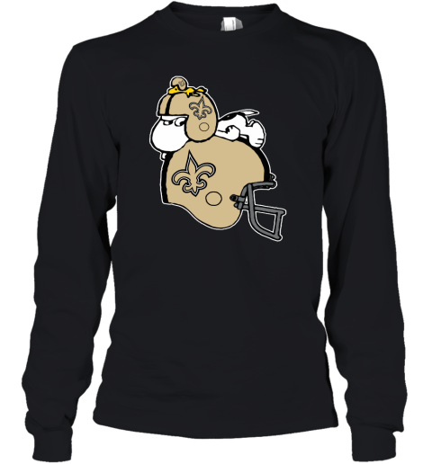 Snoopy And Woodstock Resting On New Orleans Saints Helmet Youth Long Sleeve