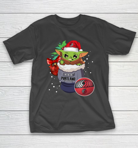 Portland Trail Blazers Christmas Baby Yoda Star Wars Funny Happy NBA T-Shirt 2