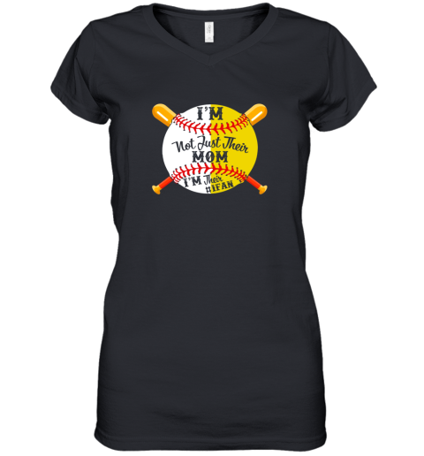 Womens I'm Their Number 1 Fan Softball Baseball Mom Women's V-Neck T-Shirt