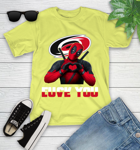 NHL Carolina Hurricanes Deadpool Love You Fuck You Hockey Sports Youth T-Shirt 10