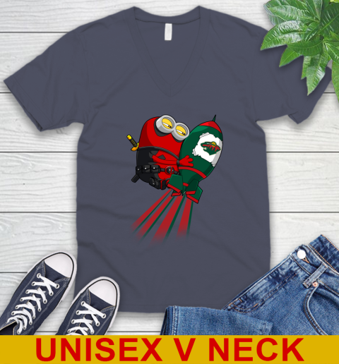 NHL Hockey Minnesota Wild Deadpool Minion Marvel Shirt V-Neck T-Shirt 7