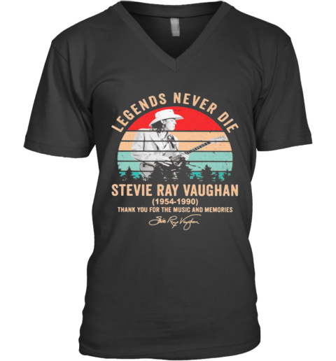 Legends Never Die Stevie Ray Vaughan 1954 1990 Thank You For The Music And Memories Signature Vintage Retro V-Neck T-Shirt