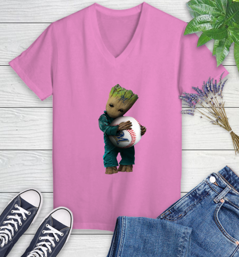 MLB Groot Guardians Of The Galaxy Baseball Sports Milwaukee Brewers Women's V-Neck T-Shirt 14