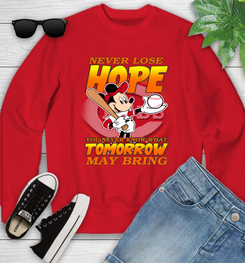 Cincinnati Reds MLB Baseball Mickey Disney Never Lose Hope Youth Sweatshirt 8