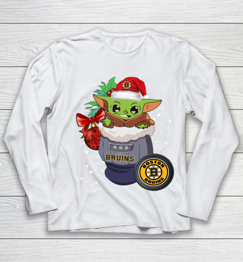 Boston Bruins Christmas Baby Yoda Star Wars Funny Happy NHL Youth Long Sleeve 2