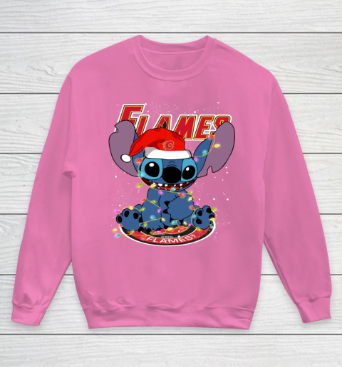 Calgary Flames NHL Hockey noel stitch Christmas Youth Sweatshirt 3