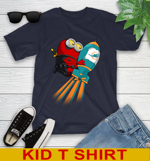 NFL Football Miami Dolphins Deadpool Minion Marvel Shirt Youth T-Shirt 2