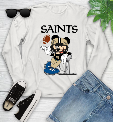 NFL New Orleans Saints Mickey Mouse Disney Super Bowl Football T Shirt Youth Long Sleeve 12