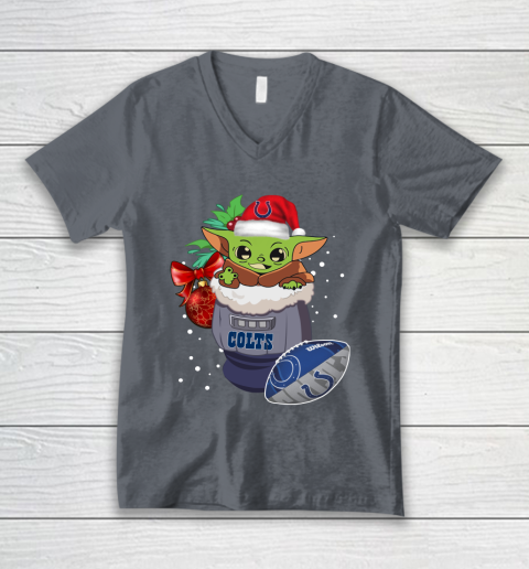 Indianapolis Colts Christmas Baby Yoda Star Wars Funny Happy NFL V-Neck T-Shirt 5