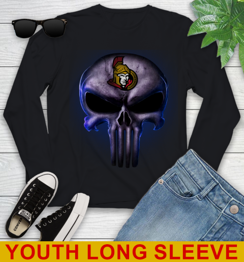 Ottawa Senators NHL Hockey Punisher Skull Sports Youth Long Sleeve
