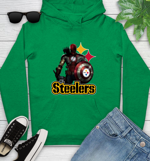 NFL Captain America Thor Spider Man Hawkeye Avengers Endgame Football Pittsburgh Steelers Youth Hoodie 7