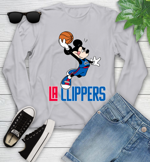 NBA Basketball LA Clippers Cheerful Mickey Mouse Shirt Youth Long Sleeve 5