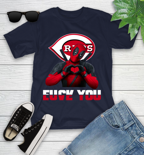 MLB Cincinnati Reds Deadpool Love You Fuck You Baseball Sports Youth T-Shirt 2
