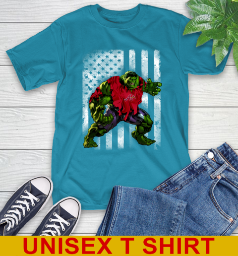 Atlanta Braves Hulk Marvel Avengers MLB Baseball American Flag T-Shirt 9