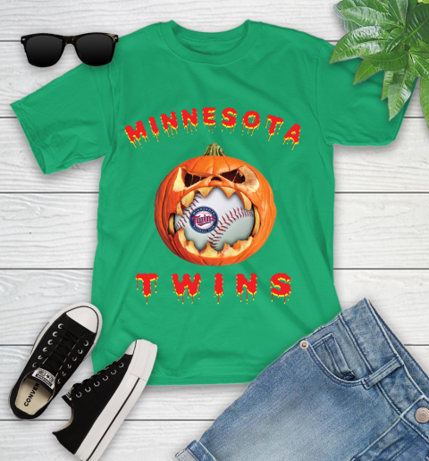 MLB Minnesota Twins Halloween Pumpkin Baseball Sports Youth T-Shirt 6