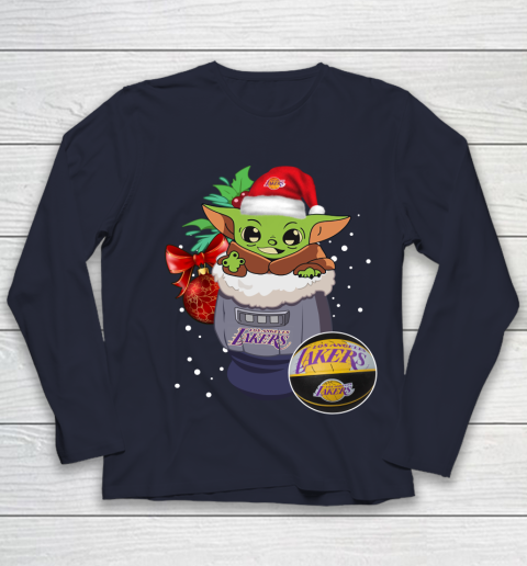 Los Angeles Lakers Christmas Baby Yoda Star Wars Funny Happy NBA Youth Long Sleeve 3