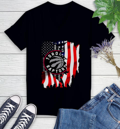 Toronto Raptors NBA Basketball American Flag Women's V-Neck T-Shirt