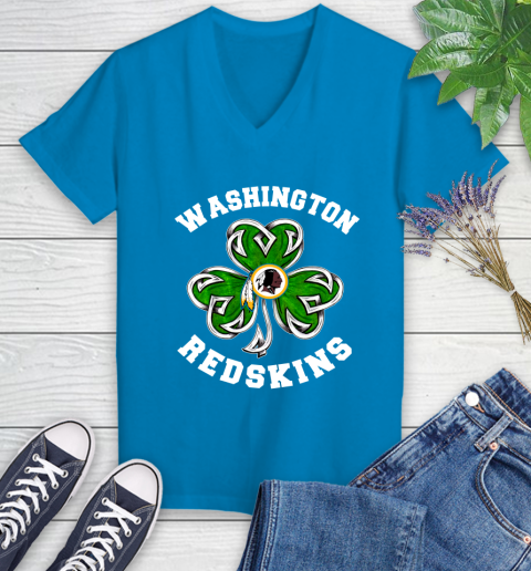 NFL Washington Redskins Three Leaf Clover St Patrick's Day Football Sports Women's V-Neck T-Shirt 7