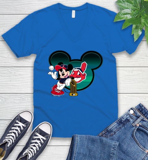 MLB Cleveland Indians The Commissioner's Trophy Mickey Mouse Disney V-Neck T-Shirt 6