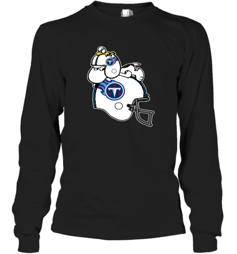 Snoopy And Woodstock Resting On Tennessee Titans Helmet bsp8 snoopy and woodstock resting on tennessee titans helmet long sleeve tee 14 front black