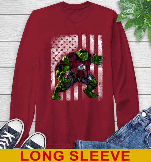 Colorado Avalanche Hulk Marvel Avengers NHL Hockey American Flag Long Sleeve T-Shirt 9