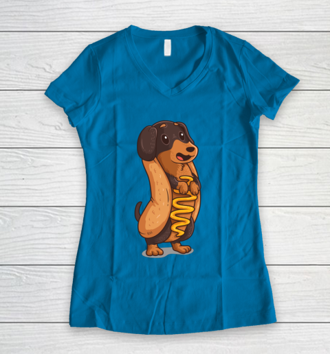 Wiener Dog Hotdog Bun Dachshund Funny Foodie Gift Hot Dog Women's V-Neck T-Shirt 4