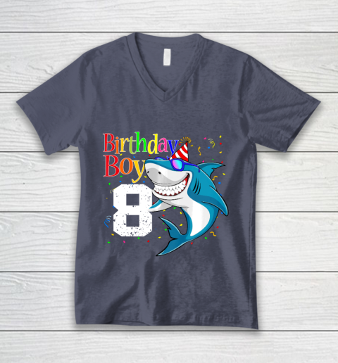 Kids 8th Birthday Boy Shark Shirts 8 Jaw Some Four Tees Boys 8 Years Old V-Neck T-Shirt 7