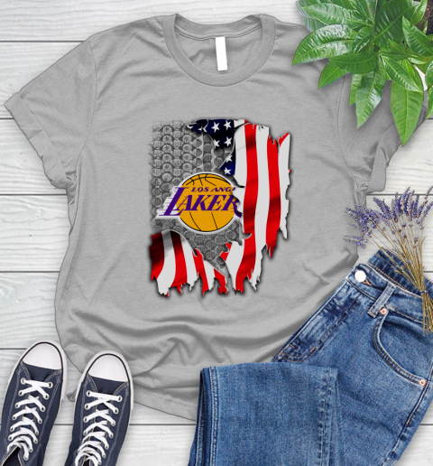 Los Angeles Lakers NBA Basketball American Flag Women's T-Shirt 5