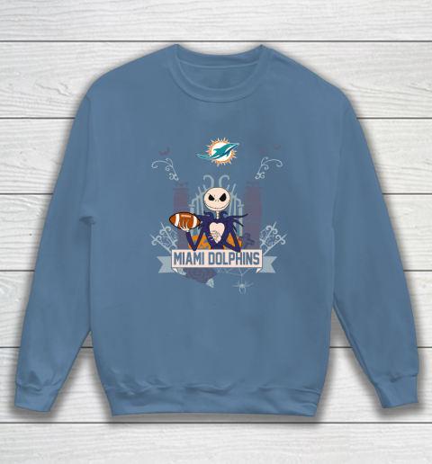 NFL Miami Dolphins Football Jack Skellington Halloween Sweatshirt 6