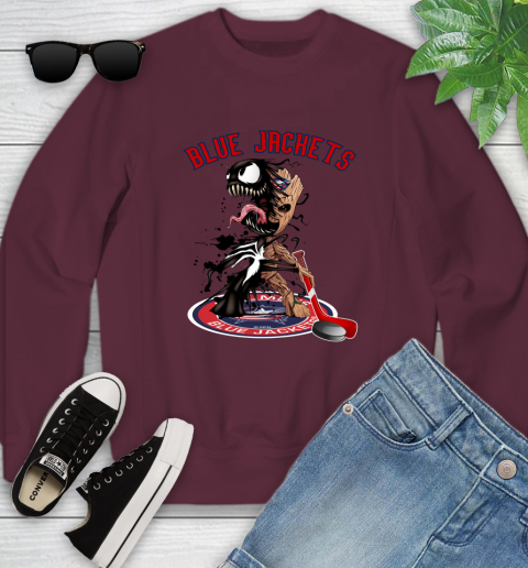 NHL Columbus Blue Jackets Hockey Venom Groot Guardians Of The Galaxy Youth Sweatshirt 5