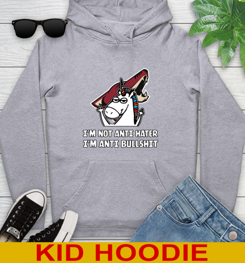 Arizona Coyotes NHL Hockey Unicorn I'm Not Anti Hater I'm Anti Bullshit Youth Hoodie 6