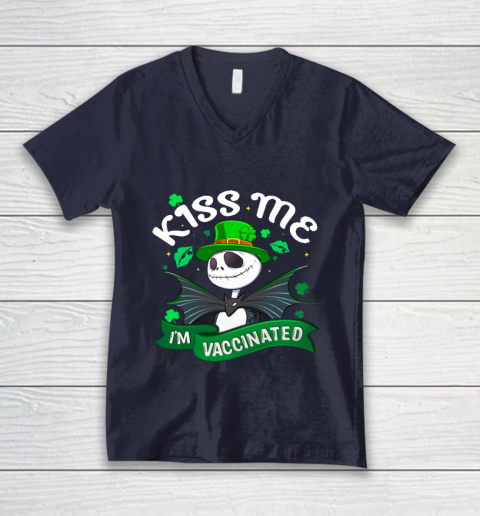 Kiss Me I'm Vaccinated Patrick's Day Jack Skellington V-Neck T-Shirt 2