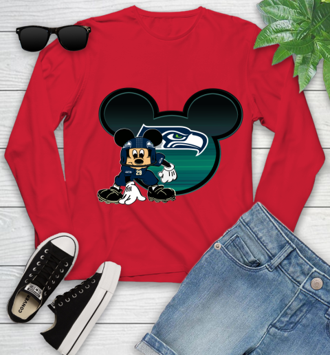 NFL Seattle Seahawks Mickey Mouse Disney Football T Shirt Youth Long Sleeve 11