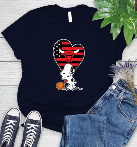 Chicago Bulls NBA Basketball The Peanuts Movie Adorable Snoopy Women's T-Shirt 3