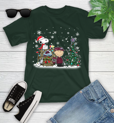 NHL Colorado Avalanche Snoopy Charlie Brown Woodstock Christmas Stanley Cup Hockey Youth T-Shirt 5