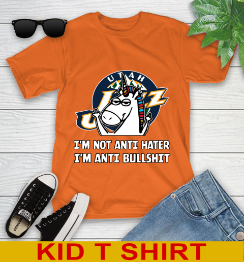 Utah Jazz NBA Basketball Unicorn I'm Not Anti Hater I'm Anti Bullshit Youth T-Shirt 7