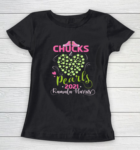 Kamala Harris Chucks and Pearls 2021 Pink and Green Women's T-Shirt