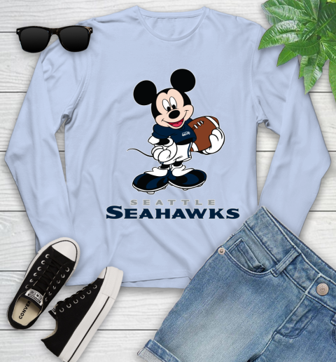 NFL Football Seattle Seahawks Cheerful Mickey Mouse Shirt Youth Long Sleeve 9